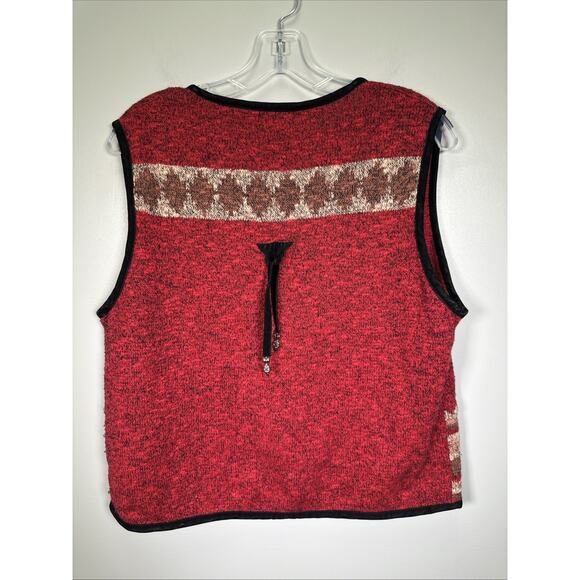 VTG Ivy Vest Womens M Southwestern Geometric Beaded Tastle Tie Front Red Country - Picture 2 of 8